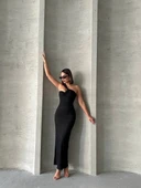 BİÇOMİ Krinkıl tek omuz uzun elbise siyah s25455 thumbnail 6