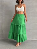 BİÇOMİ Fırfırlı brodeli astarlı uzun etek yeşil s255047 thumbnail 6