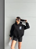 BİÇOMİ 3 iplik şardonlu oversize kafa baskılı sweat siyah thumbnail 5