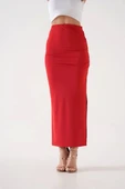 BİÇOMİ Uzun yırtmaçlı ince kumaş etek kırmızı thumbnail 4