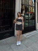 BİÇOMİ Çizgili şortlu takım siyah s3978 thumbnail 3