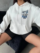 BİÇOMİ 3 iplik şardonlu oversize kafa baskılı sweat beyaz thumbnail 5