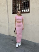 BİÇOMİ Çizgili etekli takım pembe s3609 thumbnail 5