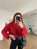 BİÇOMİ Salaş delik detaylı kazak kırmızı thumbnail 3