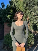 BİÇOMİ Fitilli prenses kol alt üst takım haki thumbnail 2