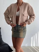 BİÇOMİ 3 iplik şardonlu Önü çıtçıtlı cepli ceket bej f2226 thumbnail 1