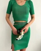 BİÇOMİ Etekli triko takım yeşil t23107 thumbnail 3