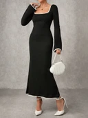 BİÇOMİ Biyeli uzun elbise siyah thumbnail 3