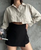 BİÇOMİ Poplin crop gömlek bej s3060 thumbnail 3