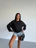 BİÇOMİ 2 iplik bisiklet yaka sweat siyah f2339 thumbnail 2