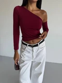 BİÇOMİ Omuz detaylı kollu bluz bordo f2336 thumbnail 3