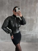 BİÇOMİ Beli büzgülü crop deri ceket siyah - 4