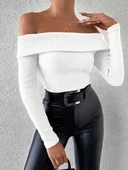 BİÇOMİ Uzun kol madonna yaka bluz beyaz thumbnail 3