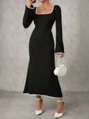 BİÇOMİ Biyeli uzun elbise siyah thumbnail 2