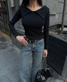 BİÇOMİ Kelebek yaka uzun kol bluz siyah thumbnail 2