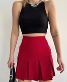 BİÇOMİ Altı geniş pileli etek bordo s24729 thumbnail 1