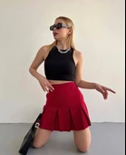 BİÇOMİ Altı geniş pileli etek bordo s24729 thumbnail 2