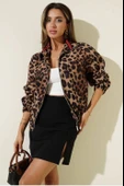 BİÇOMİ Leopar desenli astarlı ceket siyah t1192 thumbnail 1