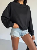 BİÇOMİ 2 iplik bisiklet yaka sweat siyah f2339 thumbnail 6