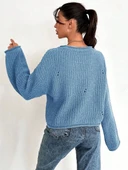 BİÇOMİ Salaş delik detaylı kazak mavi thumbnail 4