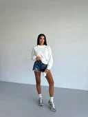 BİÇOMİ 2 iplik bisiklet yaka sweat beyaz f2339 thumbnail 2