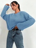 BİÇOMİ Salaş delik detaylı kazak mavi thumbnail 1