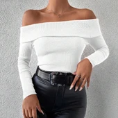 BİÇOMİ Uzun kol madonna yaka bluz beyaz thumbnail 4