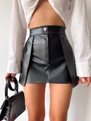 BİÇOMİ Kontrast deri etek siyah w260015 thumbnail 1