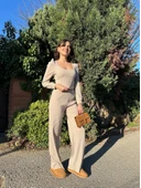 BİÇOMİ Fitilli prenses kol alt üst takım bej thumbnail 2