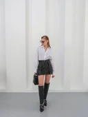 BİÇOMİ Kontrast deri etek siyah w260015 thumbnail 3