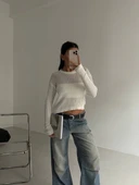 BİÇOMİ Triko transparent bluz beyaz thumbnail 2