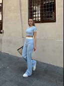 BİÇOMİ Crop pantolon biyeli takım mavi thumbnail 3