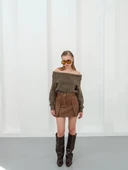 BİÇOMİ Kontrast deri etek kahve w260015 thumbnail 6