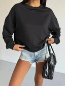 BİÇOMİ 2 iplik bisiklet yaka sweat siyah f2339 thumbnail 1