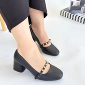 BİÇOMİ Tino Siyah Cilt Topuklu Ayakkabı thumbnail 4