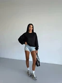 BİÇOMİ 2 iplik bisiklet yaka sweat siyah f2339 thumbnail 5