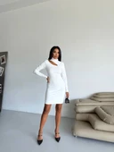 BİÇOMİ Boğazlı gögüs dekolteli elbise beyaz f2333 thumbnail 3