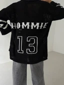 BİÇOMİ Büyük düğmeli salaş triko hırka siyahbeyaz thumbnail 3