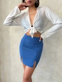 BİÇOMİ Çift yırtmaçlı etek indigo s25910 thumbnail 2