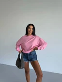 BİÇOMİ 2 iplik bisiklet yaka sweat pembe f2339 thumbnail 2