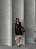 BİÇOMİ Altı piliseli uzun kollu ceket elbise siyah s255016 thumbnail 2