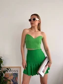 BİÇOMİ Pileli düğmeli etek açık yeşil s24811 thumbnail 6