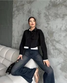 BİÇOMİ Çift renkli kısa gömlek siyahbeyaz s4021 thumbnail 2