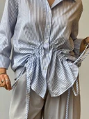 BİÇOMİ Önü büzgü detaylı çizgili gömlek thumbnail 3