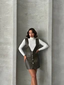 BİÇOMİ Deri jile elbise haki w24796 thumbnail 4