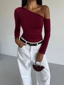 BİÇOMİ Omuz detaylı kollu bluz bordo f2336 thumbnail 1