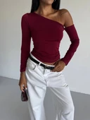 BİÇOMİ Omuz detaylı kollu bluz bordo f2336 thumbnail 4