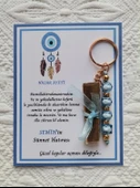 100 Adet Kişiye Özel Nazar Ayeti Sünnet Hatırası Dağıtmalık Hediyelik Mavi Renk Anahtarlık ve Kına - 1