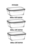 LAV FEYZADE FRESCO Saklama Kabı Seti 3 adet 800cc FRS-239 GRİ KAPAKLI thumbnail 1