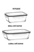 LAV FEYZADE FRESCO Saklama Kabı Seti GRİ KAPAKLI 2'Lİ SET (1200cc-800cc) thumbnail 1